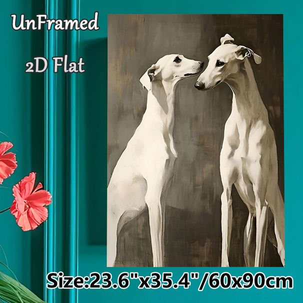 Greyhound Themed Painting Poster, Soft-toned Realistic Two Greyhounds Poster, Elegant Canine Artwork, Ideal For Living Room, Bedroom And Pet_maomaolike.com