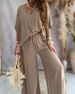 Women's Clothing V neck bat sleeve top casual pants set_maomaolike.com
