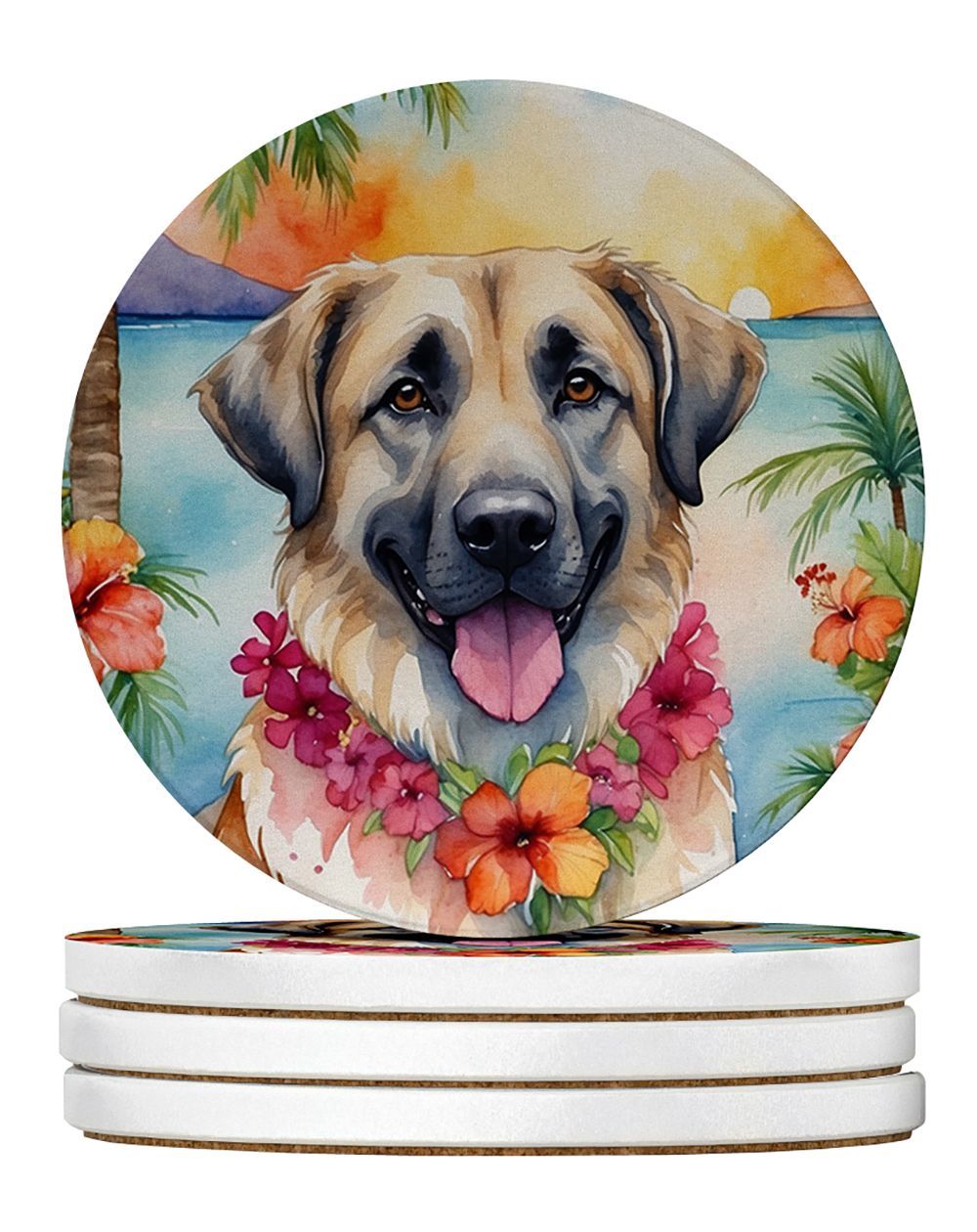 Anatolian Shepherd Luau Large Sandstone Coasters Pack Of 4 Absorbent Round Coasters Decor Gifts For Men Or Women, 4 In, Multicolor_maomaolike.com