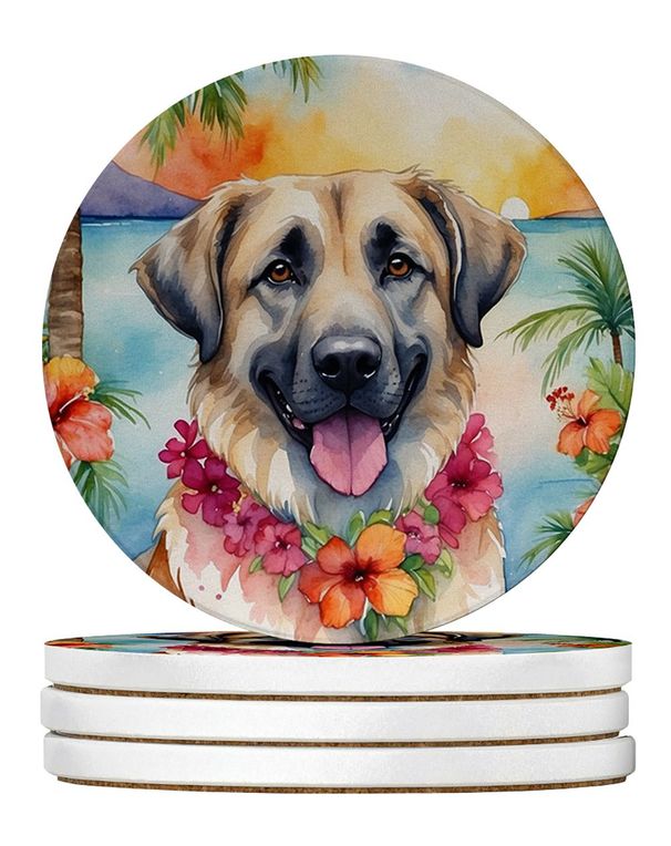 Anatolian Shepherd Luau Large Sandstone Coasters Pack Of 4 Absorbent Round Coasters Decor Gifts For Men Or Women, 4 In, Multicolor_maomaolike.com
