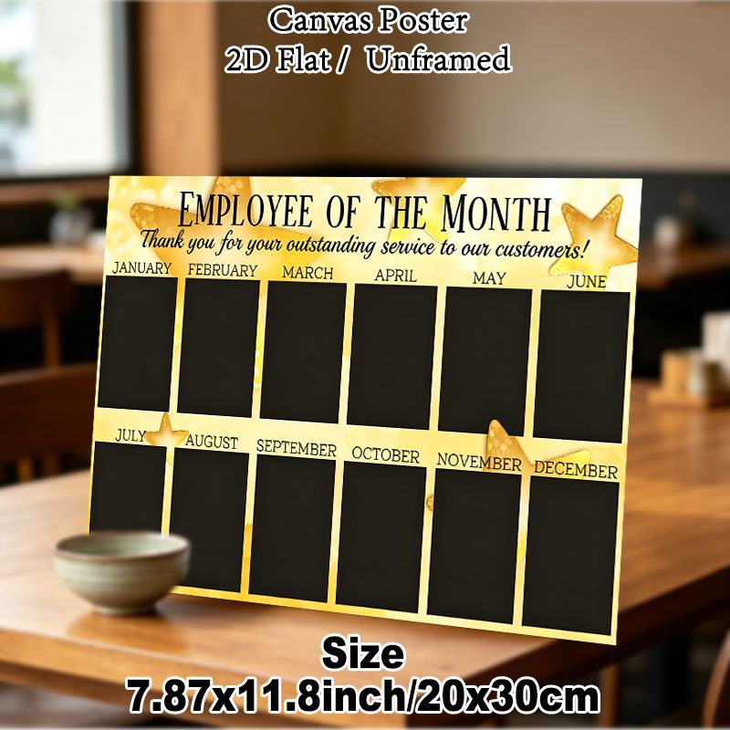 Employee Of The Month Painting Poster, Elegant Golden Star Themed Monthly Recognition Chart Poster, Ideal To Honor Outstanding Staff, Suitable For_maomaolike.com