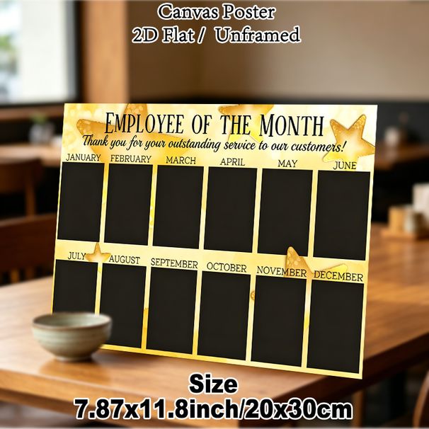 Employee Of The Month Painting Poster, Elegant Golden Star Themed Monthly Recognition Chart Poster, Ideal To Honor Outstanding Staff, Suitable For_maomaolike.com