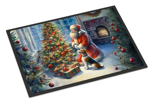 Fox Terrier And Santa Claus Doormat Front Door Mat Indoor Outdoor Rugs For Entryway, Non Slip Washable Low Pile, 24H X 36W_maomaolike.com