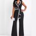 women's clothing new fashion V-neck temperament elegant sleeveless jumpsuit wide-leg pants_maomaolike.com