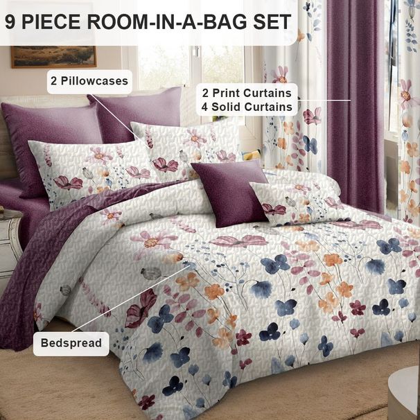 9 Piece In A Bag Thick Touch Bed Cover Curtain Set, Upgraded Luxury Bedspread Set, Bamboo Microfiber All Season Bedding-Set For Home, RV Beding, Boys And Girls Gifts With Gift Bag_maomaolike.com