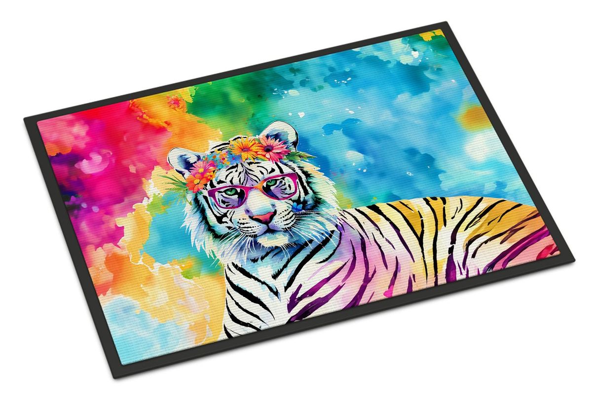 Hippie Animal White Tiger Doormat Front Door Mat Indoor Outdoor Rugs For Entryway, Non Slip Washable Low Pile, 24H X 36W_maomaolike.com