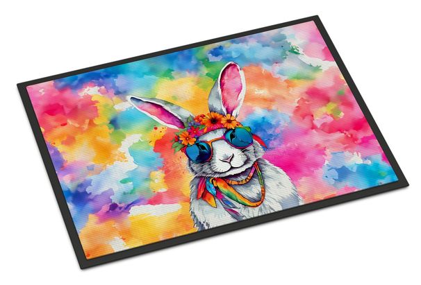 Hippie Animal Rabbit Doormat Front Door Mat Indoor Outdoor Rugs For Entryway, Non Slip Washable Low Pile, 24H X 36W_maomaolike.com