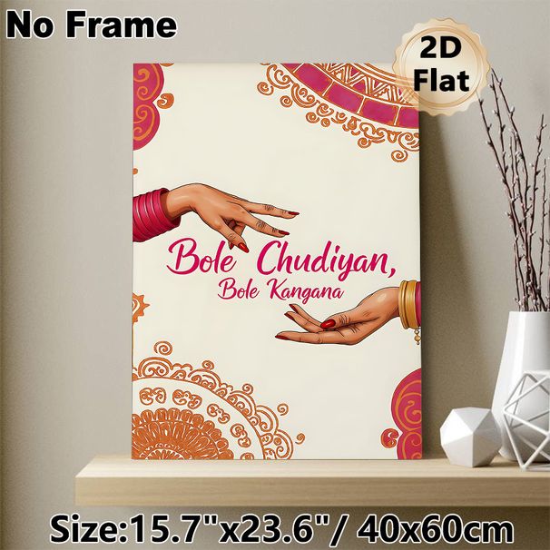 Indian Traditional Hand & Henna Motif Painting Poster, Vibrant Ethnic Style Poster, Adorned Hands With Bangles And Intricate Henna Patterns, Cultural_maomaolike.com