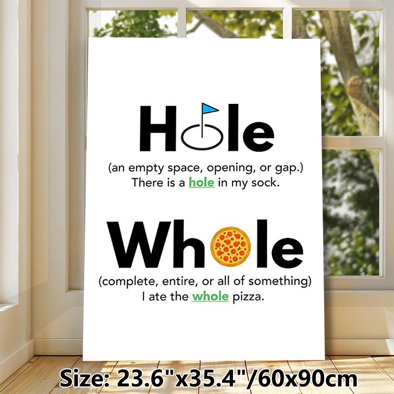 Homophone "Hole & Whole" Educational Painting Poster, Clear Minimalist Typographic & Illustrative Poster, Aids In Distinguishing Confusing Homophones_maomaolike.com