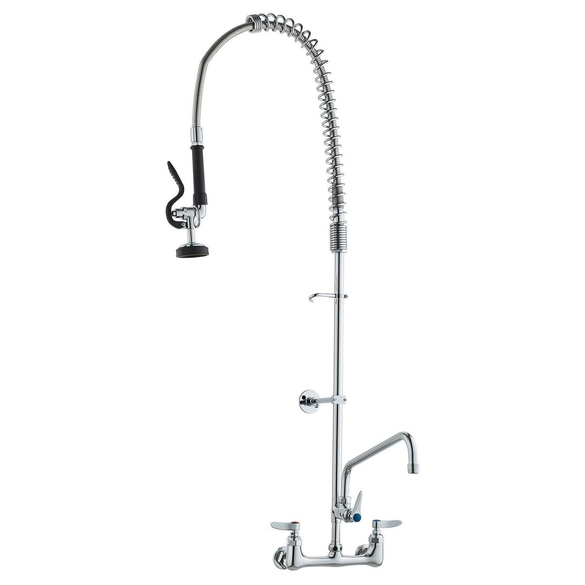 VEVOR Commercial Faucet With Pre-Rinse Sprayer, 47" Height, 8" Center, 12" Swing Spout, Wall Mount Kitchen Sink Faucet, Brass Constructed Device With Pull Down Spray, For 1/2/3 Compartment Sink_maomaolike.com
