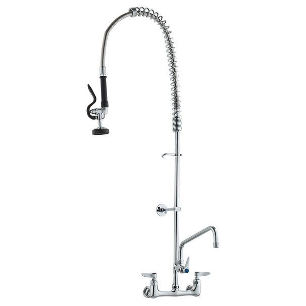 VEVOR Commercial Faucet With Pre-Rinse Sprayer, 47" Height, 8" Center, 12" Swing Spout, Wall Mount Kitchen Sink Faucet, Brass Constructed Device With Pull Down Spray, For 1/2/3 Compartment Sink_maomaolike.com