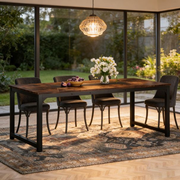 Dining Table For 6-8 Person, Industrial Kitchen Table With Metal Frame_maomaolike.com