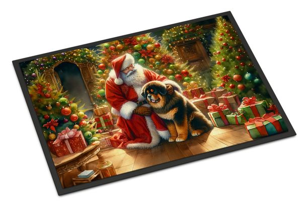 Tibetan Mastiff And Santa Claus Doormat Front Door Mat Indoor Outdoor Rugs For Entryway, Non Slip Washable Low Pile, 24H X 36W_maomaolike.com