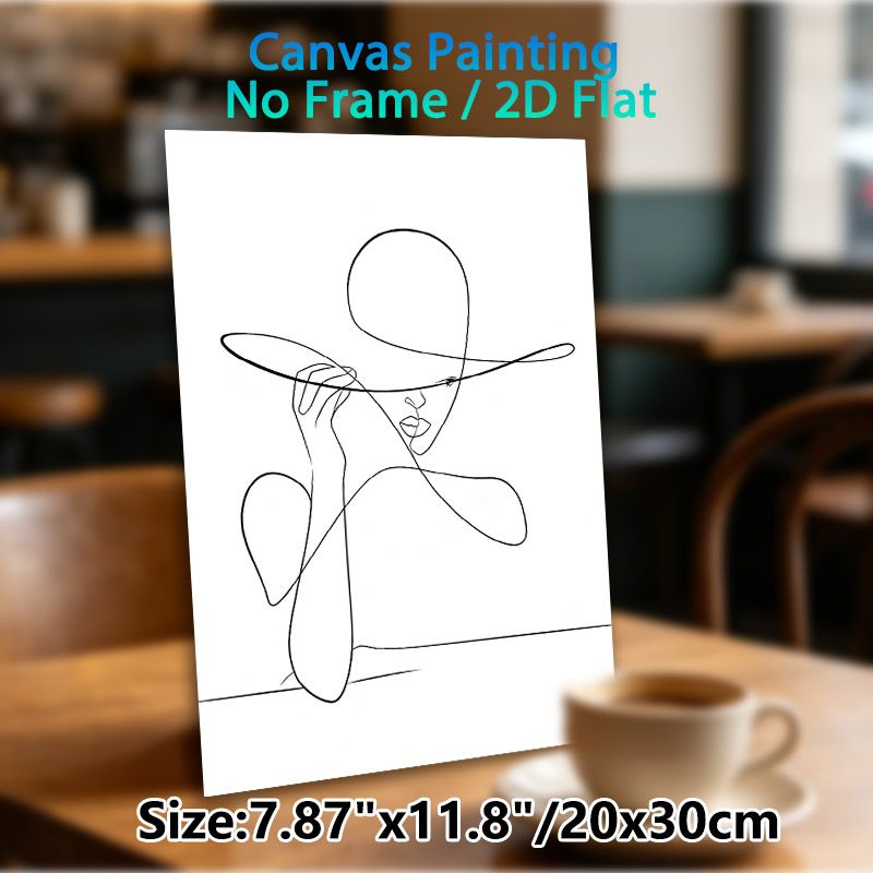 Woman In Hat Line Art Painting Poster, Minimalist Single-line Abstract Figure Poster, Sleek Understated Decor Ideal For Bedroom, Living Room, Hallway_maomaolike.com