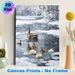 Winter Duck Family Painting Poster, Realistic Oil Painting Style Poster, Peaceful Snowing Pond Scene With Ducklings And Water Lilies, Ideal For Living_maomaolike.com