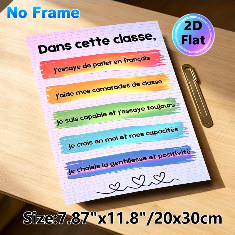 French Classroom Positive Affirmation Painting Poster, Vibrant Brush-stroke Design Poster, Inspirational French Positive Statements To Build A_maomaolike.com