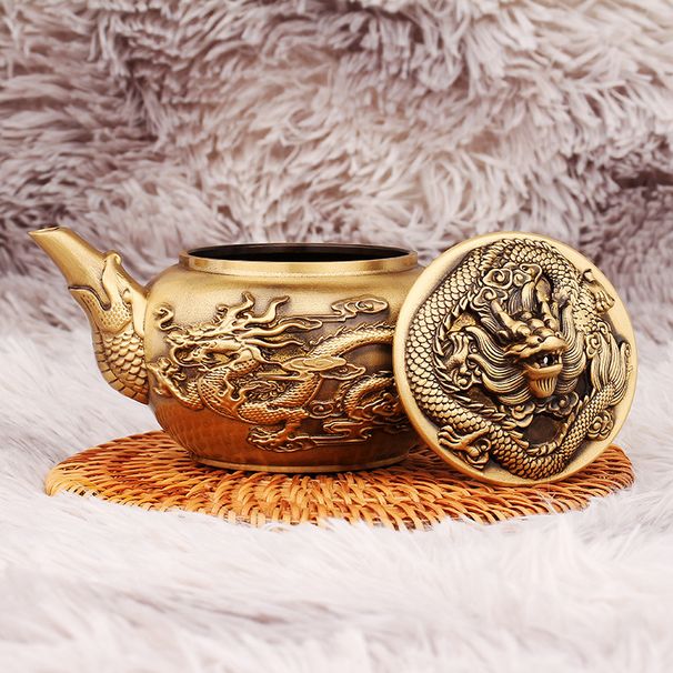 Brass Ornaments Living Room Study Drinking Home Tea Table Presenting Auspicious Head Cover Dragon And Phoenix Teapot Metal Crafts_maomaolike.com