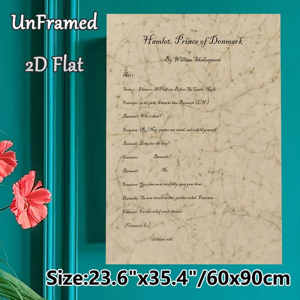 Hamlet Themed Script Painting Poster, Vintage Aged-paper Style Shakespeare's Classic Play Opening Text Poster, Timeless Literary Decor Suitable For_maomaolike.com