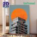 Modern Architecture Abstract Painting Poster, Minimalist Gray Geometric Building With Bold Orange Circle Poster, Sleek Urban Abstract Art For Living_maomaolike.com