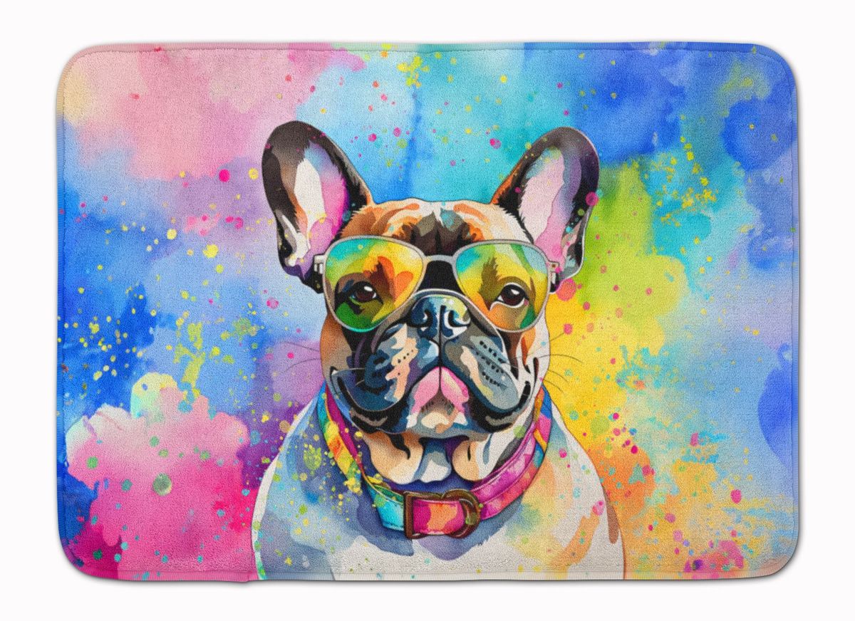 French Bulldog Hippie Dawg Memory Foam Kitchen Mat Machine Washable Anti-Fatigue Mat Cushion Comfort Bath Mat Or Kitchen Rug_maomaolike.com