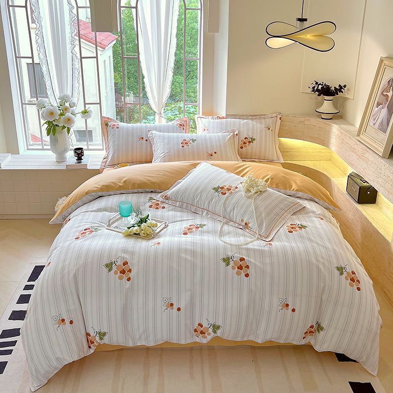 Manufacturer Wholesale Four Seasons 13376 Pure Cotton Printed Four-Piece All-Cotton Fresh Skin-Friendly Single Bed Three-Piece Set_maomaolike.com