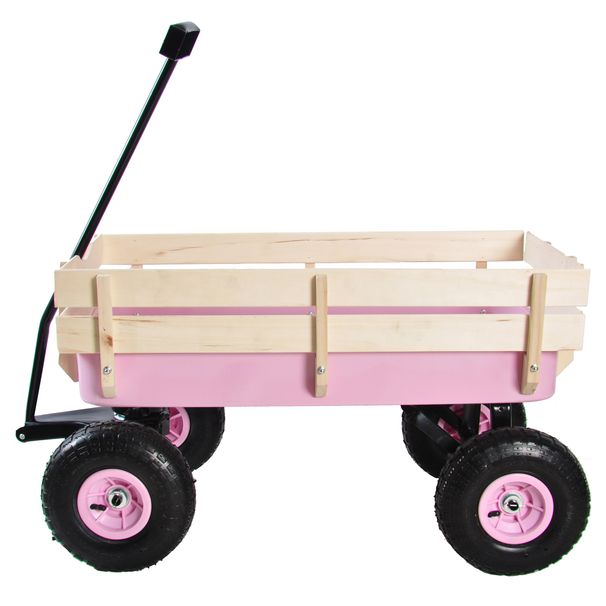 Outdoor Wagon All Terrain Pulling W/Wood Railing Air Tires Garden Cart_maomaolike.com