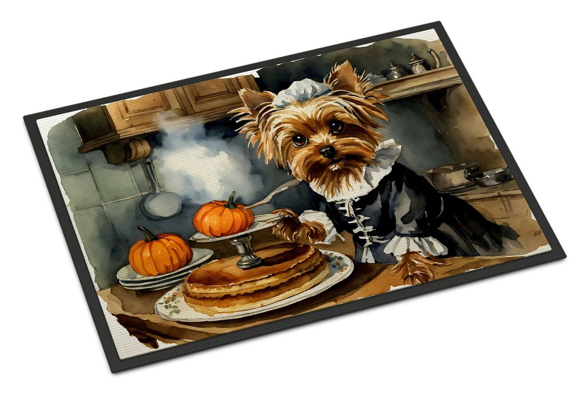 Yorkie Fall Kitchen Pumpkins Doormat Front Door Mat Indoor Outdoor Rugs For Entryway, Non Slip Washable Low Pile, 24H X 36W_maomaolike.com