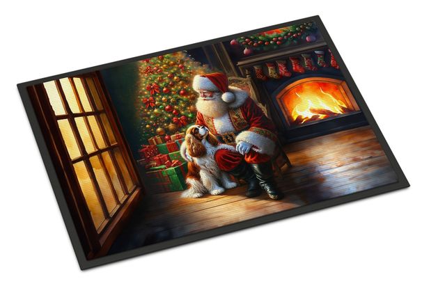 Cavalier Spaniel And Santa Claus Doormat Front Door Mat Indoor Outdoor Rugs For Entryway, Non Slip Washable Low Pile, 24H X 36W_maomaolike.com