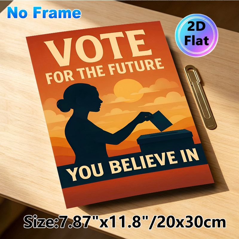 Vote For The Future Civic Painting Poster, Warm-toned Sunset Silhouette Of Woman Voting Poster, Inspirational Civic-focused Design, Ideal For Home_maomaolike.com