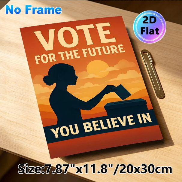 Vote For The Future Civic Painting Poster, Warm-toned Sunset Silhouette Of Woman Voting Poster, Inspirational Civic-focused Design, Ideal For Home_maomaolike.com