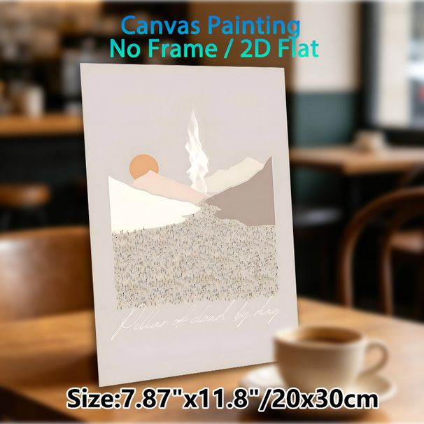 Pillar Of Cloud By Day Themed Painting Poster, Minimalist Neutral-toned Mountain & Sun Scene Poster, Serene Artistic Design Ideal For Living Room_maomaolike.com