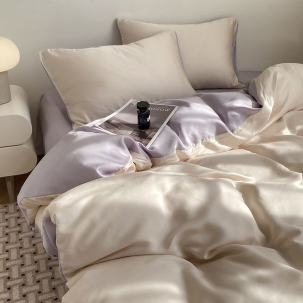 Solid Color Ice Silk Four-Piece Cool Bed Sheet Single Duvet Cover Dormitory Three-Piece Set Summer Bedding_maomaolike.com