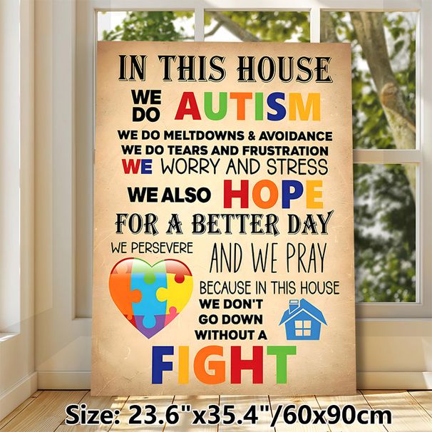 Autism Awareness Family Statement Painting Poster, Vintage Colorful Typography & Puzzle Heart Poster, Warm Supportive Message With Hope For Home Wall_maomaolike.com