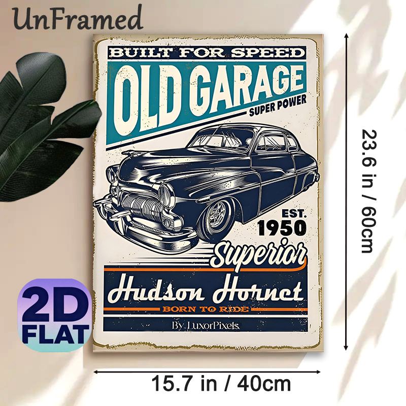 Vintage Hudson Hornet Old Garage Painting Poster, Retro Distressed-style Poster, Classic Black 1950s Car With Nostalgic Text, Brings Timeless_maomaolike.com