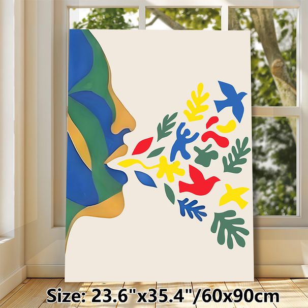 Abstract Profile & Artistic Motifs Painting Poster, Vibrant Cutout-style Poster, Colorful Birds, Figures And Foliage Design, Chic Wall Decor For_maomaolike.com