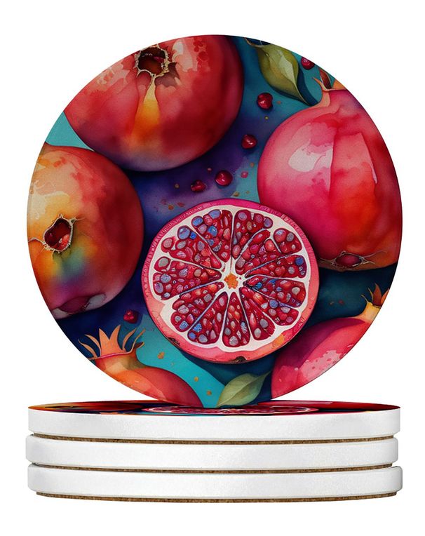 Colorful Pomegranates Large Sandstone Coasters Pack Of 4 Absorbent Round Coasters Decor Gifts For Men Or Women, 4 In, Multicolor_maomaolike.com