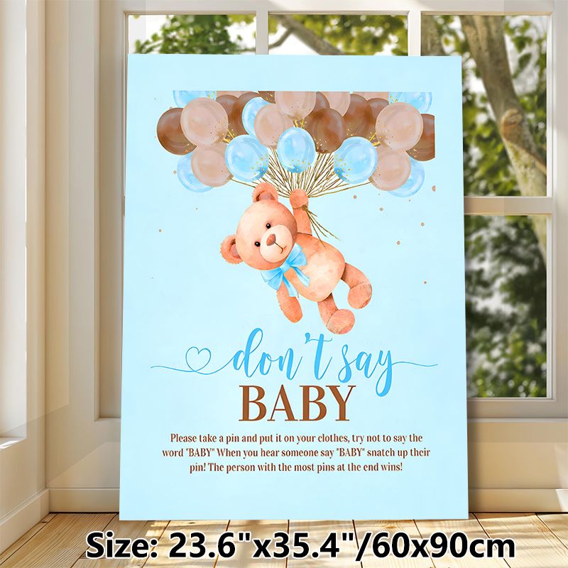 Baby Shower "Don't Say Baby" Painting Poster, Soft Watercolor Style Teddy Bear & Balloons Poster, Fun Party Game Sign Ideal For Baby Shower Gatherings_maomaolike.com