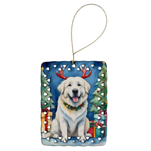 Great Pyrenees Christmas Reindeer Porcelain Ornament Christmas Tree Hanging Decorations For Home Christmas Holiday, Rectangle, Gift, Multicolor_maomaolike.com