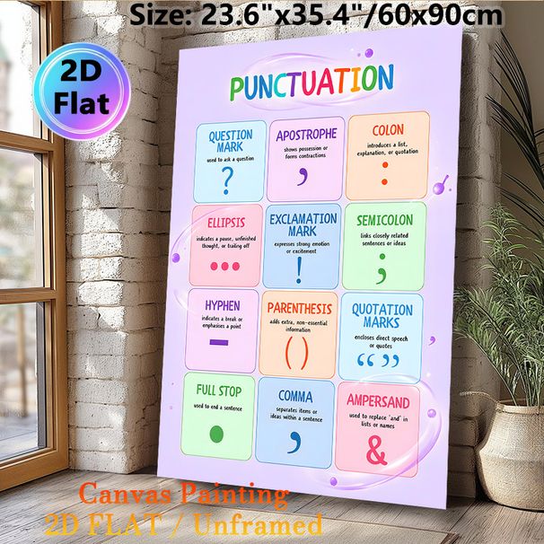Punctuation Themed Learning Painting Poster, Bright Color-coded Educational Poster, Practical Punctuation Usage Guide To Enhance Grammar Skills, Ideal_maomaolike.com