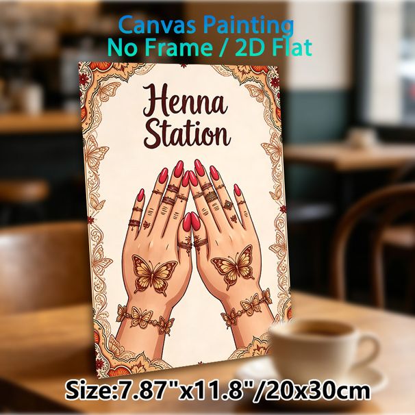 Henna Station Painting Poster, Exquisite Ethnic Style Poster, Intricate Butterfly Henna Hand Art, Functional Sign For Henna Service Stations, Suitable_maomaolike.com