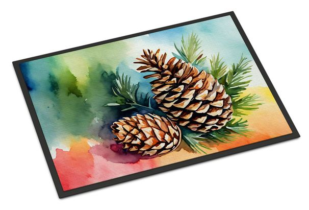 Maine White Pine Cone And Tassels In Watercolor Doormat Front Door Mat Indoor Outdoor Rugs For Entryway, Non Slip Washable Low Pile, 24H X 36W_maomaolike.com