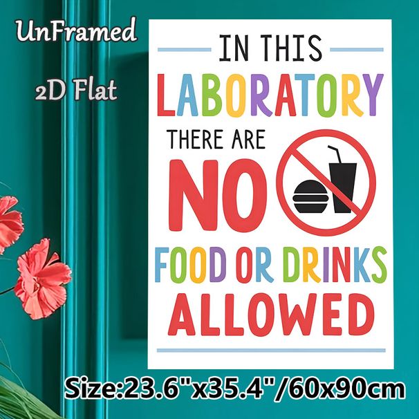 Lab No Food Or Drinks Themed Painting Poster, Vibrant Colorful Typographic & Warning Symbol Poster, Clear Rule Reminder Suitable For Laboratory_maomaolike.com