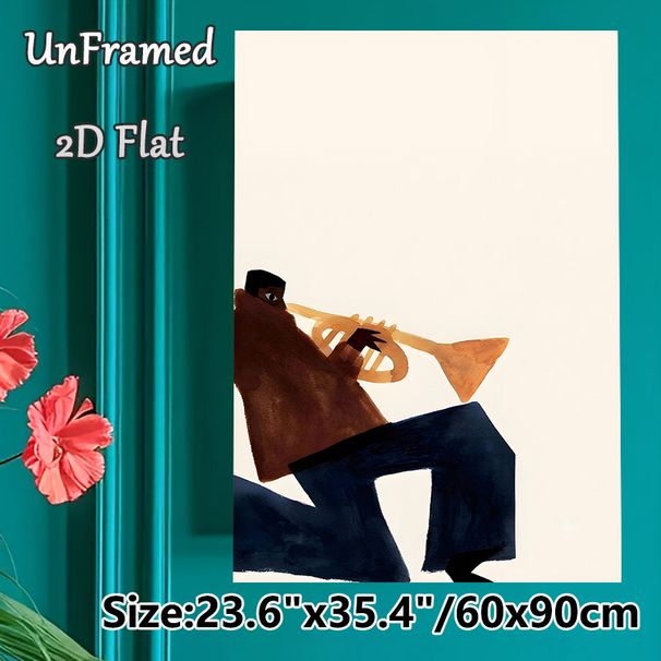 Jazz Trumpet Player Painting Poster, Minimalist Watercolor Stylized Musician Poster, Artistic Music-themed Decor Ideal For Living Room, Music Studio_maomaolike.com