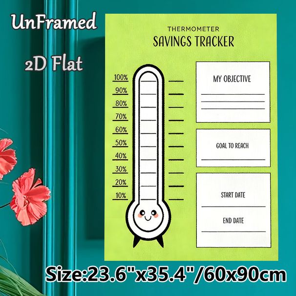 Thermometer Savings Tracker Painting Poster, Light Green Cute Cartoon-style Poster, Practical Tool To Track Savings Progress, Ideal For Home Office_maomaolike.com