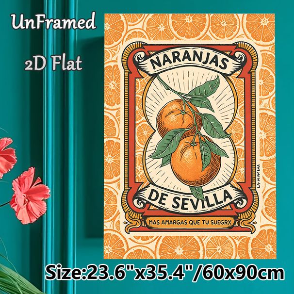 Orange Themed Painting Poster, Vintage Retro Label Style Citrus Poster, Vibrant Nostalgic Orange Branch Design, Ideal For Kitchen And Dining Room_maomaolike.com