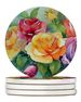 Roses In Watercolor Large Sandstone Coasters Pack Of 4 Absorbent Round Coasters Decor Gifts For Men Or Women, 4 In, Multicolor_maomaolike.com