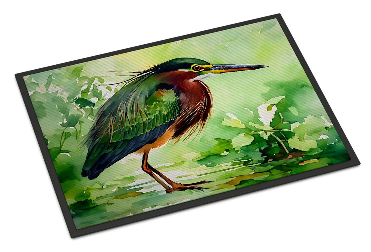 Green Heron Doormat Front Door Mat Indoor Outdoor Rugs For Entryway, Non Slip Washable Low Pile, 24H X 36W_maomaolike.com
