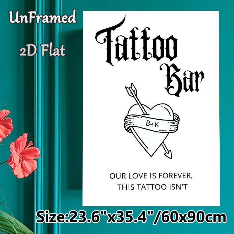 Tattoo Bar Love Themed Painting Poster, Monochrome Retro Tattoo-style Poster, Witty Romantic Decor Ideal For Bar, Cozy Indoor Spaces_maomaolike.com