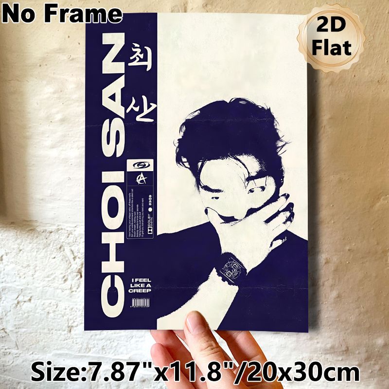 K-pop Idol Choi San Painting Poster, Vintage Grunge Monochrome Stylized Portrait Poster, Trendy Music-themed Decor Suitable For Bedroom, Living Room_maomaolike.com