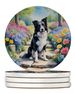 Border Collie Spring Path Large Sandstone Coasters Pack Of 4 Absorbent Round Coasters Decor Gifts For Men Or Women, 4 In, Multicolor_maomaolike.com